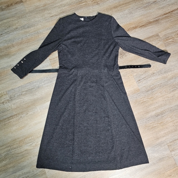 Henry Lee Elegant Gray Women's Long Sleeve Midi Dress 12P with belt - Picture 6 of 9
